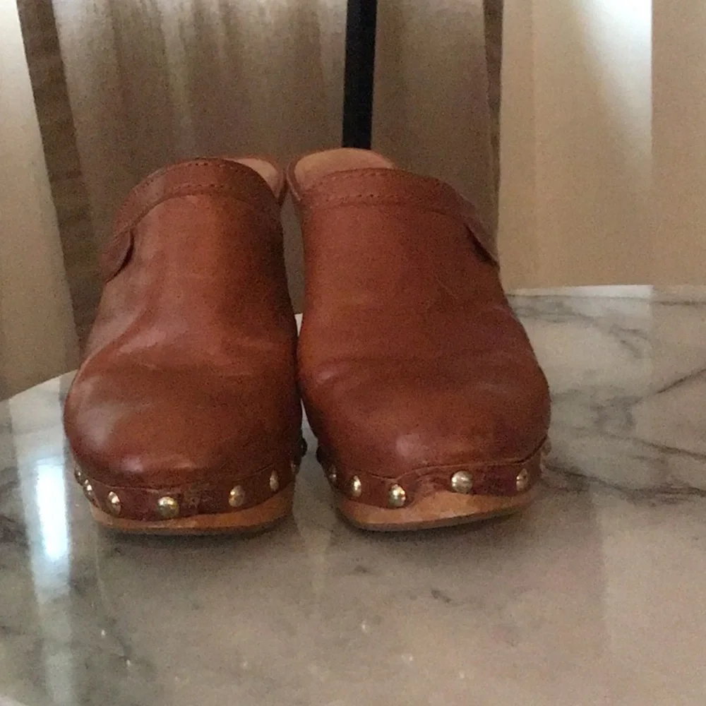 Coach Tan Leather Studded Mule Clogs